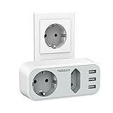 Praktisches Design: Die Mehrfachstecker USB halten sehr gut und werden nicht herausfallen. Wide Spaced Outlets für großen Adapter, keine Verdeckung und Überlappung. Der Abstand zwischen AC Steckdose und EU Steckdose beträgt sogar 50 mm.
