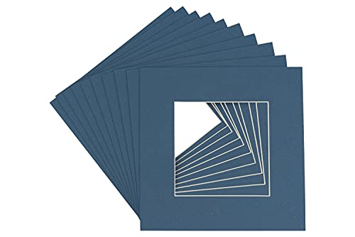 CountryArtHouse Steel Blue Acid Free 10x10 Square Picture Frame Mat with White Core Bevel Cut for 6x6 Pictures - Fits 10x10 Frame - Pack of 10 Matboards