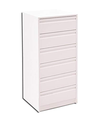 arelwood Cajonera Frente Postformado Blanca Montada 90X40-6 Cajones. Alto 105,3 cm.