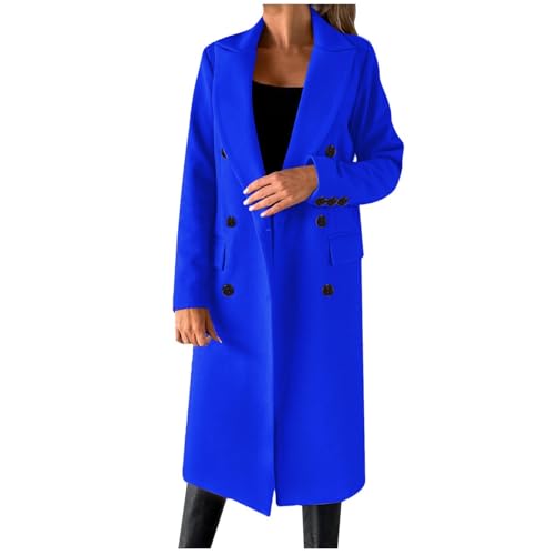 Gabardina de doble botonadura para mujer, abrigo largo, elegante, liso, chaqueta de invierno, elástica, deportiva, formal, abrigos funcionales, azul, S