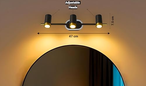 Image of FILLISKA 3 in 1 Double Wall spot /Picture /Display /Mirror Light with Adjustable Head and Colour Changing Function (3 Way MattBlack & Gold-085)