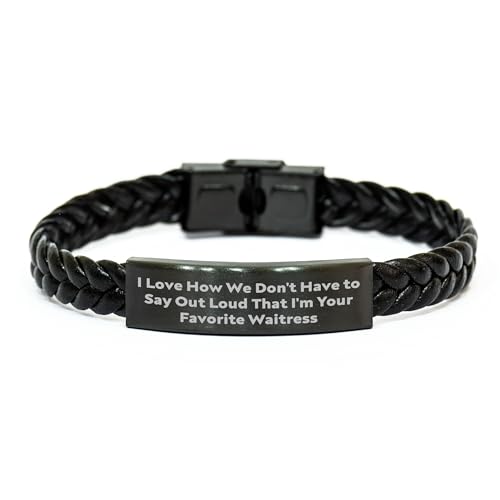 NAPAVI Exclusive Waitress Gift, Braided Leather Bracelet Quote, Christmas Unique Gifts from Friends to Favorite Waitress, Funny Quote for Her