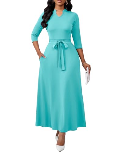Image of BubFee Maxi Dresses for Women Semi Formal Long Dress 3 /4 Sleeve Casual A-line Church Dresses with Pockets