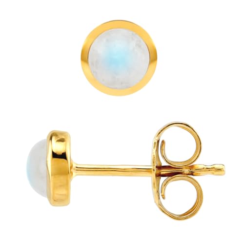 Silvershake 4MM Petite Round Shape Cabochon Gemstones White Gold Plated or Yellow Gold Plated 925 Sterling Silver Stud Post Birthstone Earrings Jewelry for Women or Teens Second or third Hole Piercing