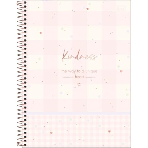 Tilibra - Caderno Espiral Capa Dura Universitário 10 Matérias Soho 160 Folhas - Xadrez Rosa - Kindne