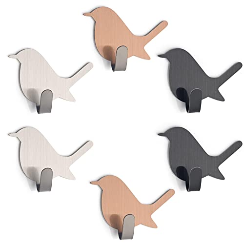 TECBULL® Klebehaken Funny Birds 6x3Farbig Edelstahl gebürstet, Handtuchhaken, Handtuchhalter, Geschirrtuch Halter ohne Bohren, Wandhaken selbstklebend, Handtuch Haken, Badezimmer,Bad,Kinderzimmer Cover