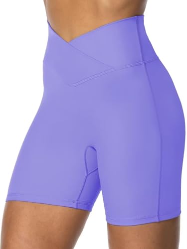 Image of Sunzel Crossover Biker Shorts for Women, No Front Seam V High Waist Yoga Workout Gym Shorts with Tummy Control