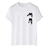 Fishoney Brand T-Shirt für Männer UK Sommer Herren Kätzchen Print Mode Tee Kurzarm Rundhals Schwarz Katze Print Solid Color Tops T-Shirt Casual Loose Bottoming Shirt, weiß, 58