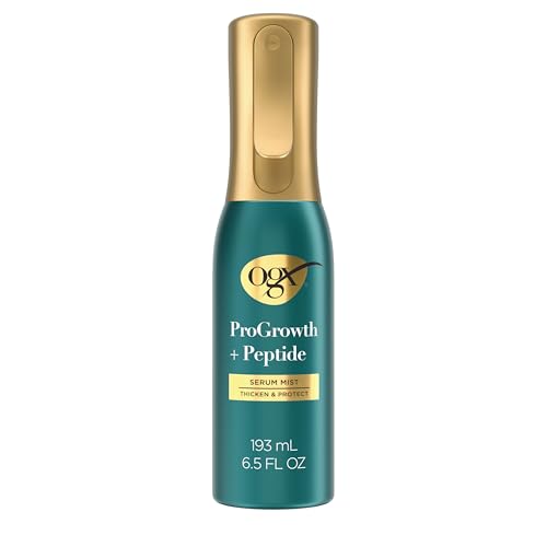 OGX ProGrowth + Peptide Serum Mist, Heat Protectant Spray Instantly Thickens Hair Root to Tip While Protecting from Breakage for Visibly Thicker, Fuller Hair, 6.5 fl. oz
