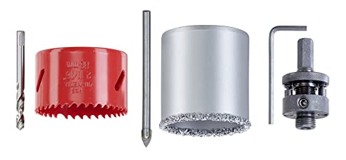 kwb Juego de 6 sierras perforadoras de 68 mm de diámetro con buen rendimiento de corte, larga duración, 68 mm estándar y brocas de centrado para trabajos de enchufe