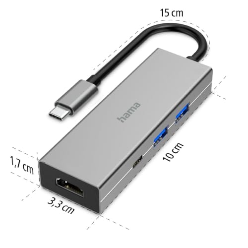 Image of Hama 6-in-1 USB-C Hub with Ultra HD 4K HDMI I 3xUSB-A Gen 3.2 I 1Gbps RJ45 Ethernet (Type C 4 in 1)