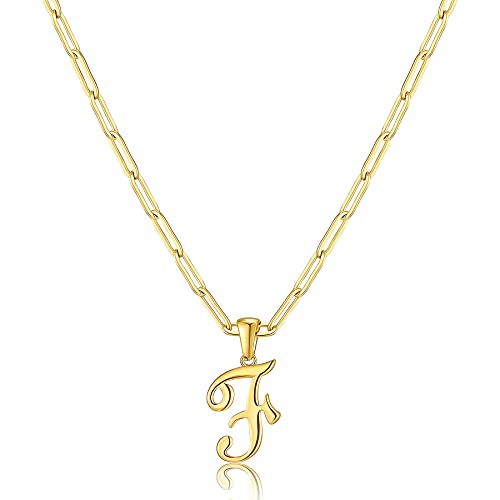RWQIAN Women Personalized Large Letter Necklaces 18K Gold Plated Stainless Steel Initial Necklace Paperclip Chain Letter Pendant necklaces for Women Girls Jewelry Gifts