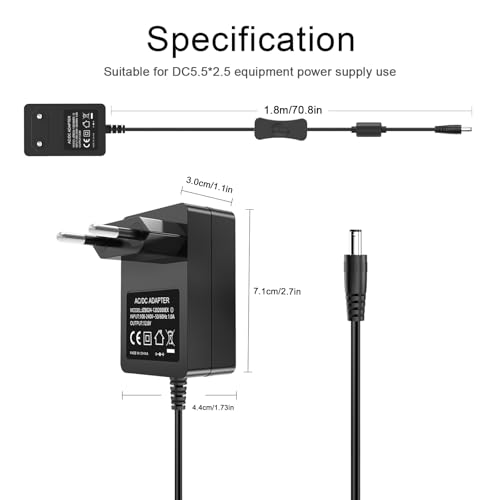 12V DC Netzteil für Yamaha Keyboard Netzteil, AC/DC 12V Adapter Kompatibel mit PSR DGX YPG YPT DD EZ P Digitalpiano, PA130 PA150 YPG-235 YPT-230 YPT-400 Netzkabel