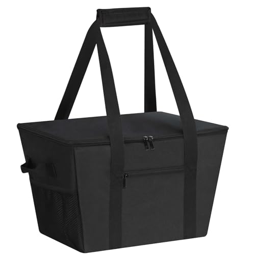 DSDCDJ Kühltasche 30L Groß Einkaufstasche Faltbar Thermotasche Dauerhaft Isoliertasche Picknicktasche Gefriertasche für Einkauf Picknick Camping Strand BBQ Outdoor Reisen Auto Schwarz
