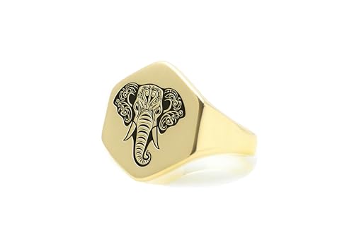 Bague signet éléphant hexagone or bague déclaration femme