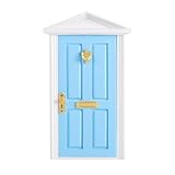 Yardwe 1pc Mini Wooden Door Miniature Wooden Door Furniture Model Fairy Door Opening with Accessories/Tooth Fairy Door for Fairy Tale Education Learning Toy Pretend Playset (Blue)