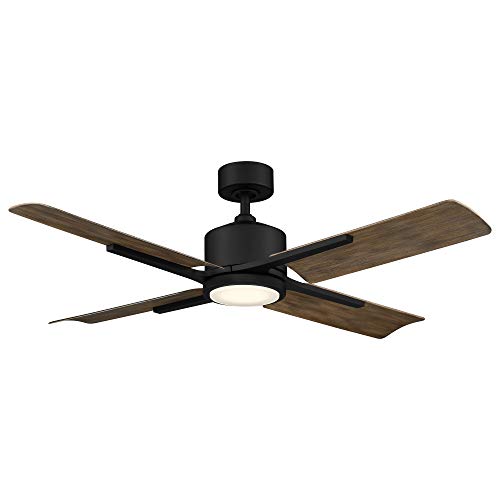 Cervantes Indoor and Outdoor 4-Blade Smart Ceiling Fan 56in Matte Black Barn Wood with 3500K LED Light Kit and Remote Control