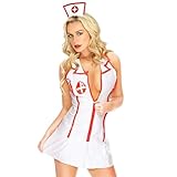 HOTSO Damen Sexy Krankenschwester Uniform Dessous Sets Babydolls Erwachsenenkostüm Rückenfrei Nachtwäsche Anzug Dreipunkt Nachthemden für Frau Valentinstag Cosplay Rollenspiele