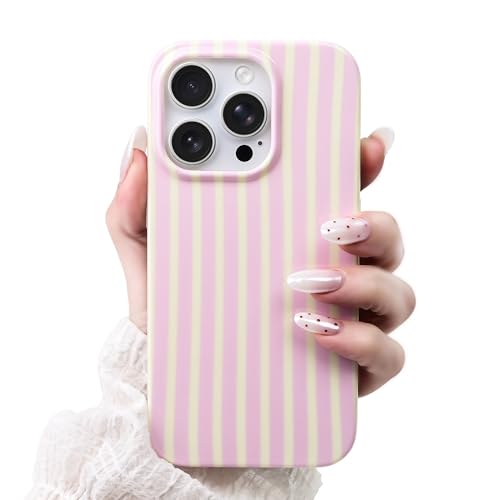 SleekCover Compatible with iPhone 15 Pro Max Case Cute Aesthetic Striped Pattern Cover for Women Girls Soft TPU Shockproof Protective Stylish Kawaii Phone Case for iPhone 15 Pro Max 6.7 Pink/Yellow