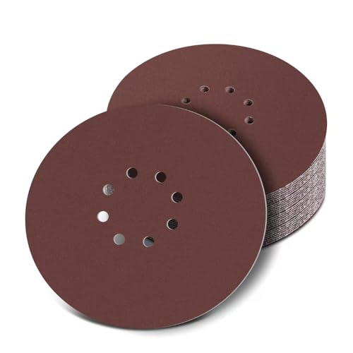 15Pcs 225mm Sanding Discs 80 Grit, 9 Inch 8 Holes Hook and Loop Sandpaper for Drywall Wood Furniture Metal Prep Paint Removal DIY Renovation