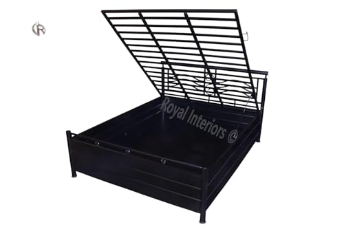 Image of Blacomo Metal Single Bed with Storage | Heavy Duty Metal Bed Single Size with Hydraulic Lift Up Storage | Wrought Iron Bed with Headboard & Footboard | 75x48 | Black