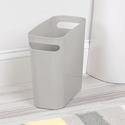 Mdesign Plastic Small Trash Can, 1.5 Gallon/5.7-Liter Wastebasket, Narrow Garbage Bin, Handles For Bathroom, Laundry, Home Office, Holds Waste, Recycling, 10" High, Aura Collection, 2 Pack, Light Gray #TOP5