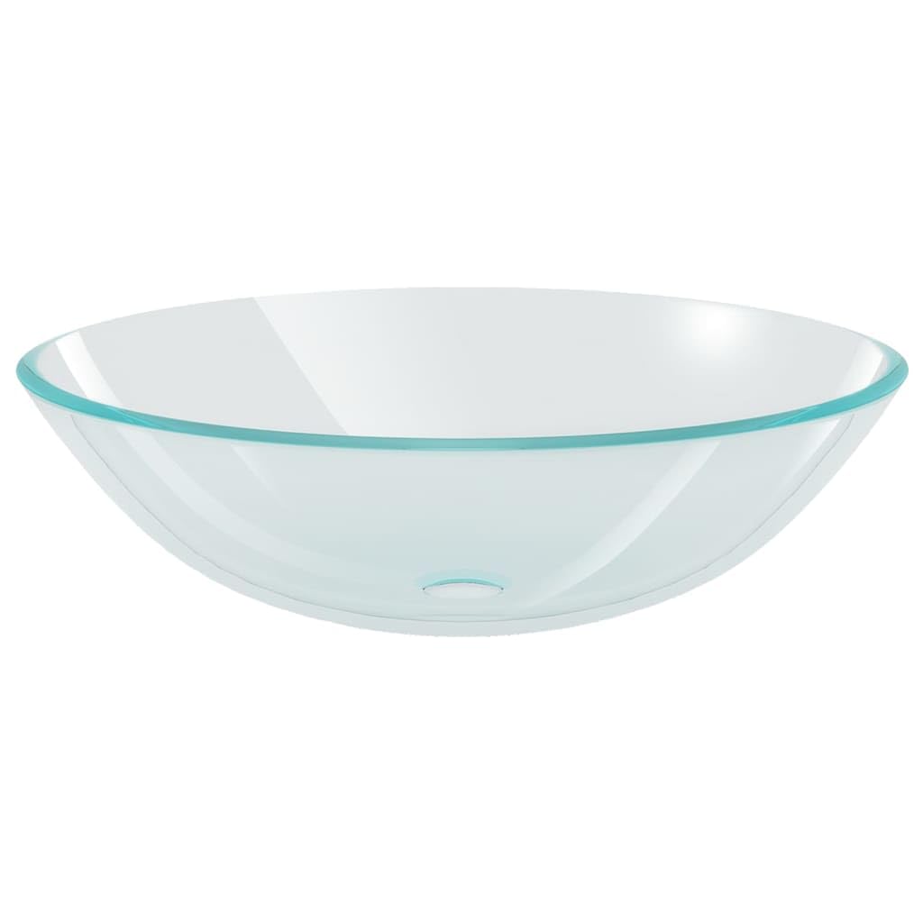 Brokky Lavabo con Grifo y tapón pulsador Cristal Templado Transparente Lavado De Bano
