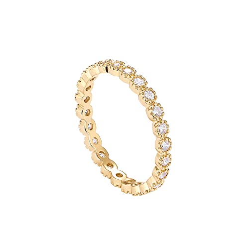PAVOI 18K Gold Plated Rings Cubic Zirconia Band | Marquise Milgrain Eternity Bands | Gold Rings for Women (Vermeil-Yellow, 9)