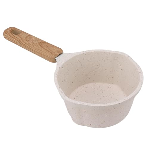 Mini Casserole à Lait 250 ML Maifanstone Casserole Chauffe-Lait Blanc avec Manche en Bois et Échelle de Mesure, Pot à Beurre pour Tables de Cuisson à...