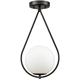 JEENKAE Modern Hallway Light Fixtures Ceiling Globe Semi Flush Mount Black Ceiling Fixture Opal Glas