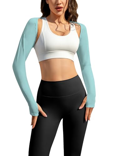 Image of Women Crop Top Long Sleeve Bolero Shrug Workout Tops Open Front Crop
