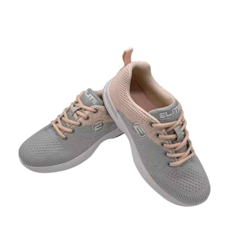ELITE Women's Comfort Bowling Shoes - Universal Slide Soles, Ultra Light-Weight Mesh Athletic Style for Bowlers (Grey/Peach, US Footwear Size System, Adult, Women, Numeric, Medium, 7)