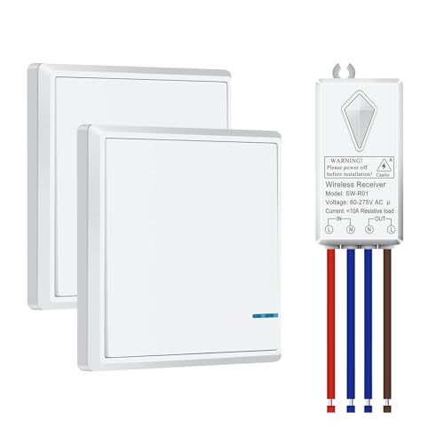 Funkschalter 230V,NineLeaf Lichtschalter Funk mit Fernbedienung,Funk lichtschalter,IP66 Wasserdicht Schalter für Badezimmer,Max Geeignet Für 1000W Lampe(1 kleiner Funkempfänger,2 Schalter)