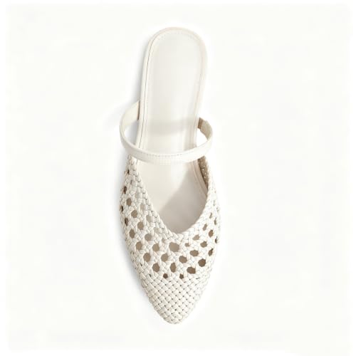 Image of Mesh Mules for Women Comfy Raffia Woven Strap Closed Pointed Toe Mule Flats Casual Slip on Dress Slides Flats
