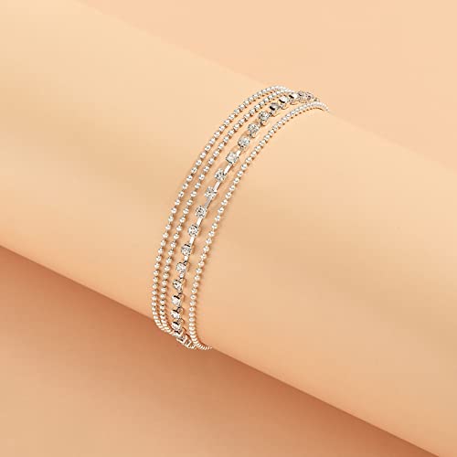 Image of Fesciory Heart Rhinestone Ankle Bracelets for Women, Adjustable Silver Plated Shiny Tennis Anklets, Twinkle Cubic Zircon Imitation Diamond Anklet Foot Chain Jewelry Gifts