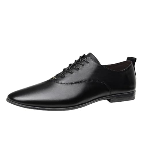 Mens Pointed Toe Leather Dress Shoes Black Business Formal Spring Summer British Style Fashion Groom Footwear Lace Up