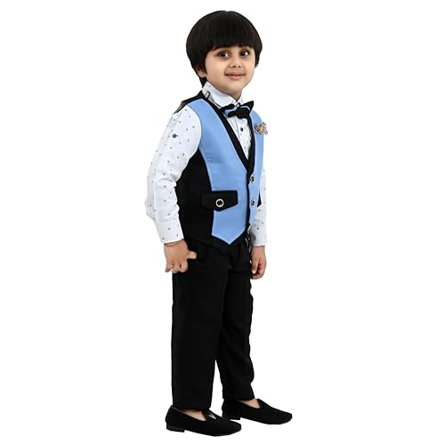 Image of Kids Ethnic Dress Suit Set I Boy's 3-Piece Suit with Bow Tie | Kids Festive Birthday Special Occasion Party Suit Set Shirt, Pant, Bow Tie & Waistcoat