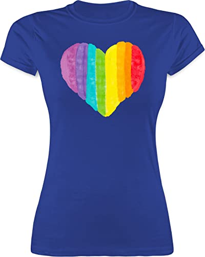 Shirt Damen - LGBTQ Kleidung Pride Flag - Regenbogen Herz - M - Royalblau - regenbogenshirt Outfit LGBT Gay Funshirts für Frauen t-Shirt CSD Tshirt t mit bunten Herzen Lesbian Funshirt Oberteil