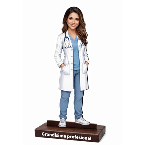 Aketemola Figura Personalizada con TU Cara   Regalo Médicos, Enfermeras, Veterinarios, Dentistas. Madera MDF 5mm. Ideal Graduación, Jubilación o Agradecimiento. Hecho en España. (Médico Mujer)