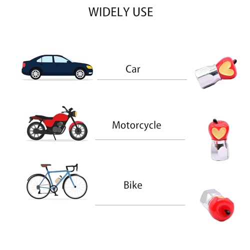 4-Pack Handmade Red Apple Valve Stem Caps with Heart Design for Schrader Valves, Unique Car & Bike Accessory, Fun Tire Decor, Colorful Novelty Gift for Car Enthusiasts