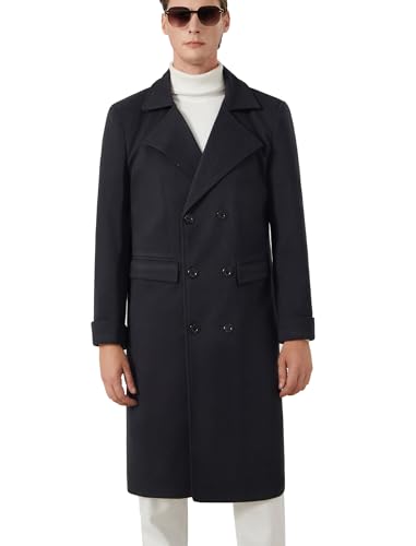 Image of INVACHI Men's Wool Blend Long Trench Coat Notched Collar Single Breasted Overcoat Warm Winter Pea Coat
