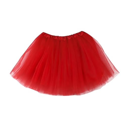 Rot Tüllrock Damen Faschingskostüme Elastisch 3 Lagig Roter Tüllrock Klassisch 80er Rock Tütü Rot Puffy Ballettrock Petticoat für Erwachsene Halloween Mottoparty Cosplay Karneval Kostüm