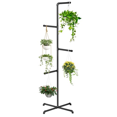 Chloraeon Hanging Plant Stand Plant Hanger Indoor Corner Hanging Plant Stand Black Metal Holder for Bedroom Living Room Garden Balcony (large)
