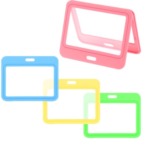 Bewudy 横型 IDバッジホルダー 両面透明 IDバッジホルダー 防水 ネームタグホルダー ハードピンク プラスチックカードケース プロテクターポーチ オフィス 学校 クレジットカードパス用 8個入り