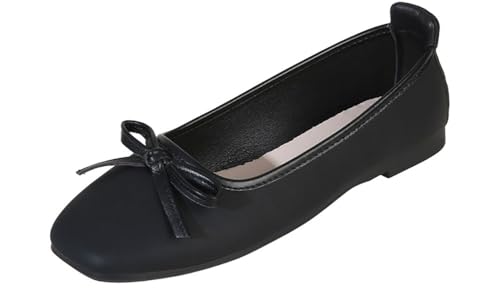 Women's Ballet Flats Square Toe Casual Bow PU Leather Loafers Shoes Comfortable Dressy Outdoor Slip On Flat 2025