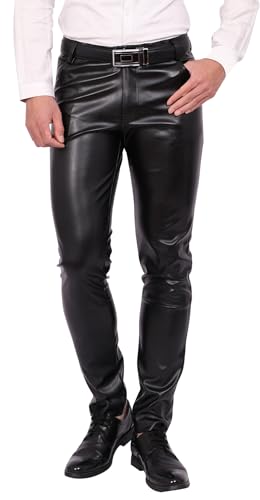 FEOYA Pantalon en Simili Cuir pour Homme Pantalon Coupe Slim en PU Cuir Pantalons Crayon Extensible Élastique Moto Biker Dance Collant Décontracté Couleur...