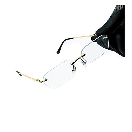 Street Knitted Rimless Designer Square Retro Gold Wire Metal Frame Luxury Clear Lens Eye Glasses Unisex Trendy Rectangle Frameless Hip Hop Glasses For Men And Women