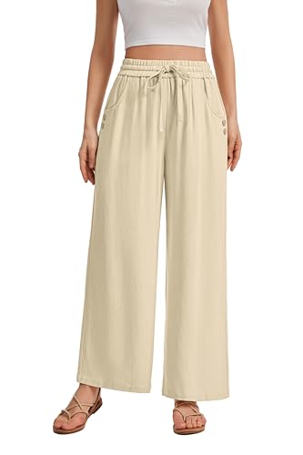 Image of KICZOY Women Flowy Pants Drawstring Waist Wide Leg Palazzo Beach Pants Loose Fit with Pockets