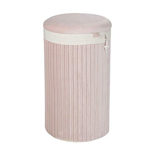 Image of Inspire Me! Home Décor Lydia Round, Pleated Blush Pink Soft Velvet Removable Washable Bag, 14 Dia x 24 in, Gorgeous and Classy Laundry or Storage Hamper