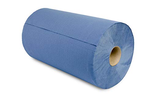 Funny 2x Putzpapierrolle, 3-lagig Recycling Blaupapier, Hochsaugstarke, geprägte Papierrolle für Werkstatt & Industrie, Papierhandtücher Blau, 36 cm, Reinigungstücher 2 Rollen à 500 Blätter